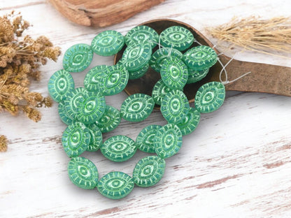 Czech Glass Beads - Evil Eye Beads - Mystic Eye Beads - Full Strand - 10pcs - 14x11mm - (3645)