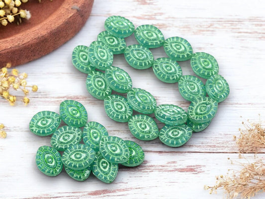 Czech Glass Beads - Evil Eye Beads - Mystic Eye Beads - Full Strand - 10pcs - 14x11mm - (3645)