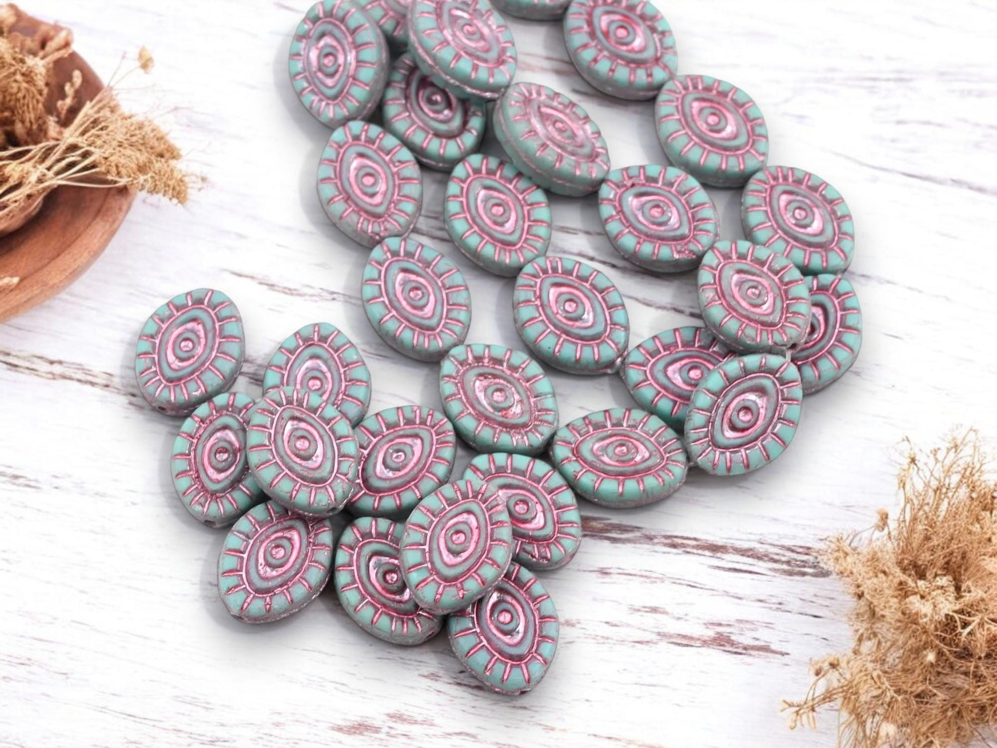 Czech Glass Beads - Evil Eye Beads - Mystic Eye Beads - Full Strand - 10pcs - 14x11mm - (4348)