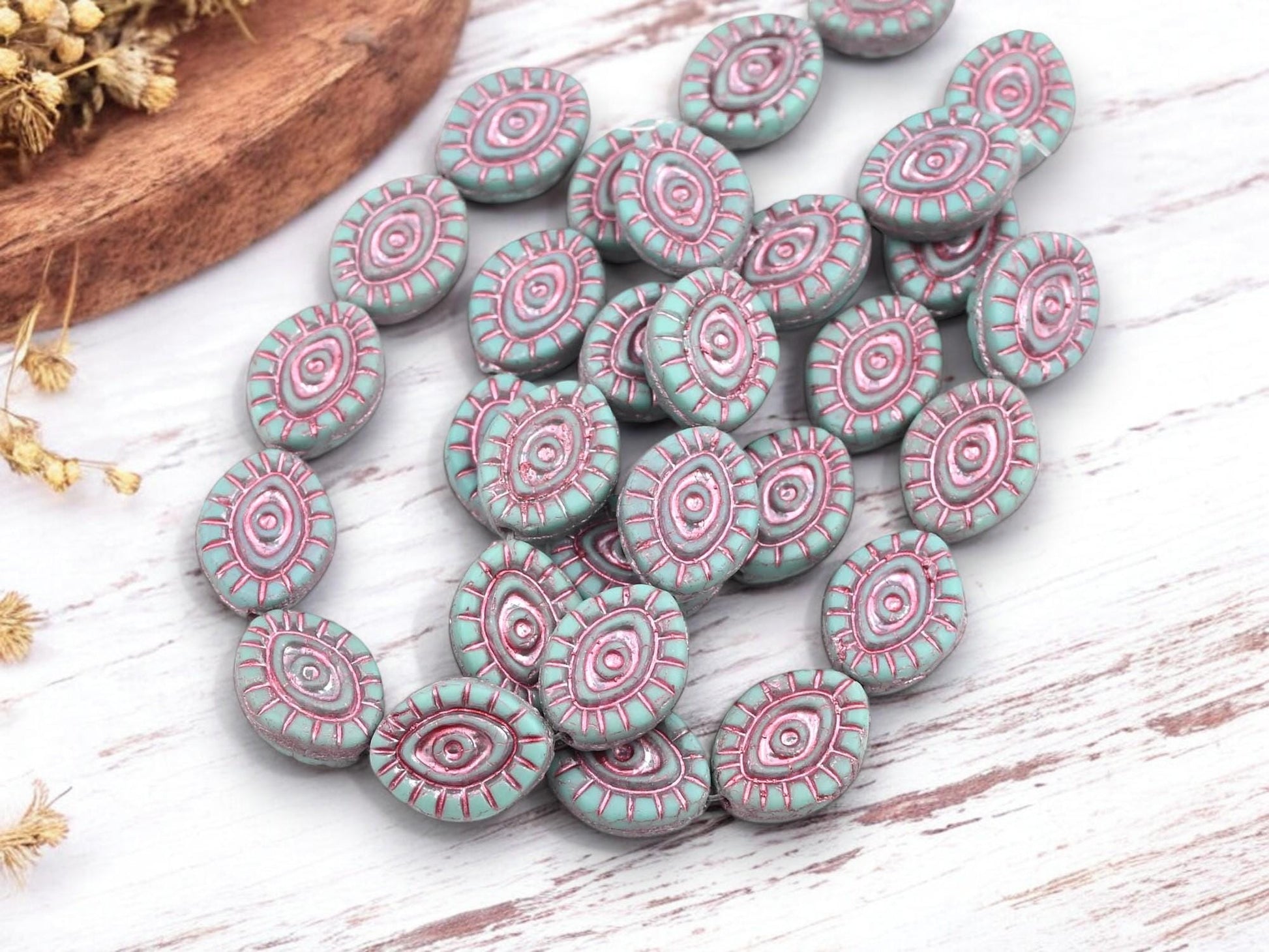 Czech Glass Beads - Evil Eye Beads - Mystic Eye Beads - Full Strand - 10pcs - 14x11mm - (4348)