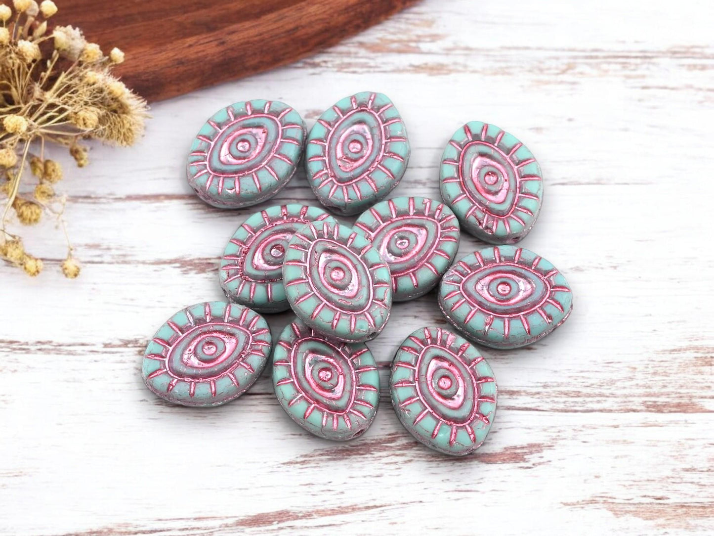 Czech Glass Beads - Evil Eye Beads - Mystic Eye Beads - Full Strand - 10pcs - 14x11mm - (4348)