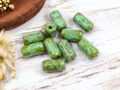Czech Glass Beads - Picasso Beads - Tube Beads - Cylinder Beads - Large Hole Beads - Choose Your Size
