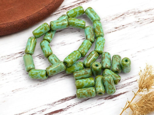 Czech Glass Beads - Picasso Beads - Tube Beads - Cylinder Beads - Large Hole Beads - Choose Your Size