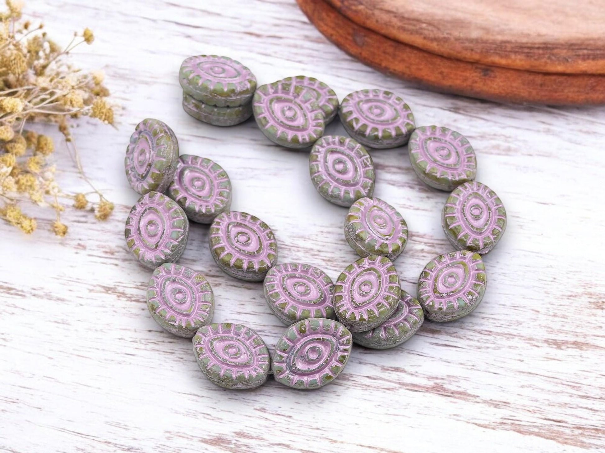 Picasso Beads - Czech Glass Beads - Evil Eye Beads - Mystic Eye Beads - Full Strand - 10pcs - 14x11mm - (4507)