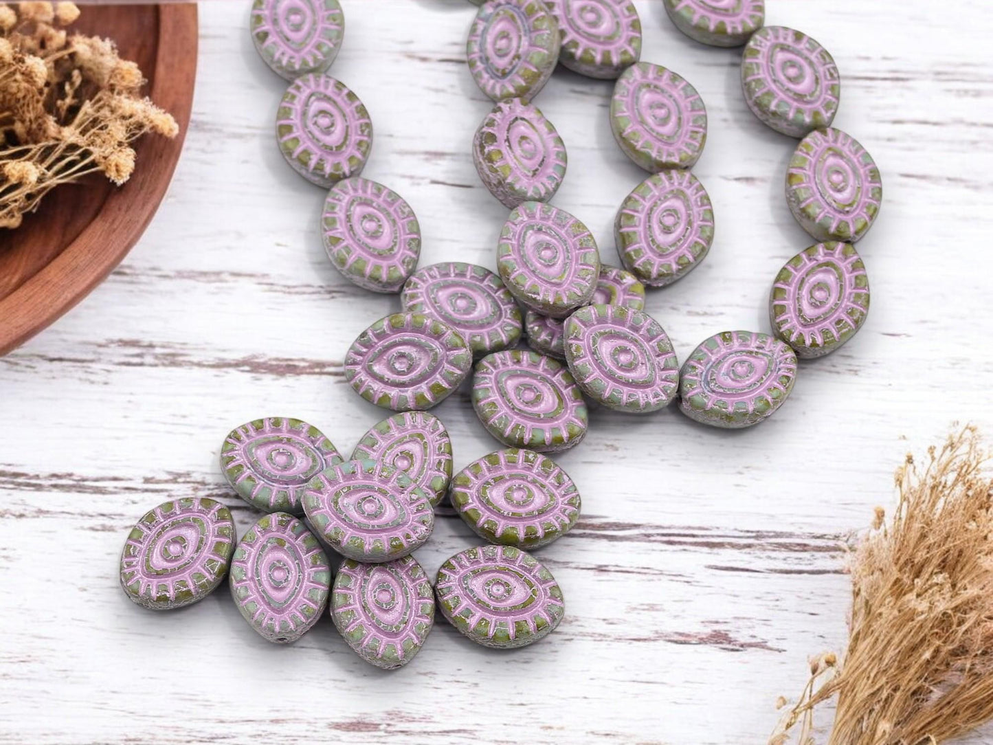 Picasso Beads - Czech Glass Beads - Evil Eye Beads - Mystic Eye Beads - Full Strand - 10pcs - 14x11mm - (4507)