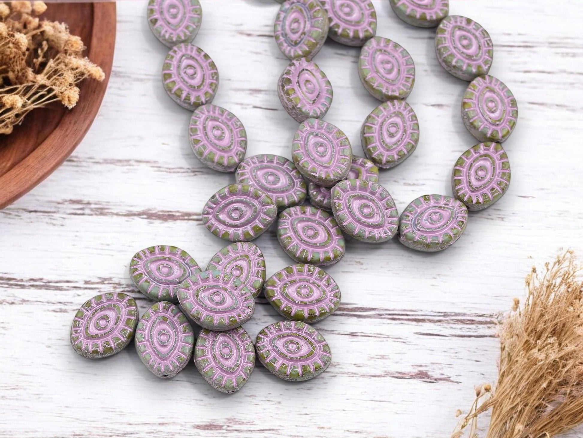 Picasso Beads - Czech Glass Beads - Evil Eye Beads - Mystic Eye Beads - Full Strand - 10pcs - 14x11mm - (4507)