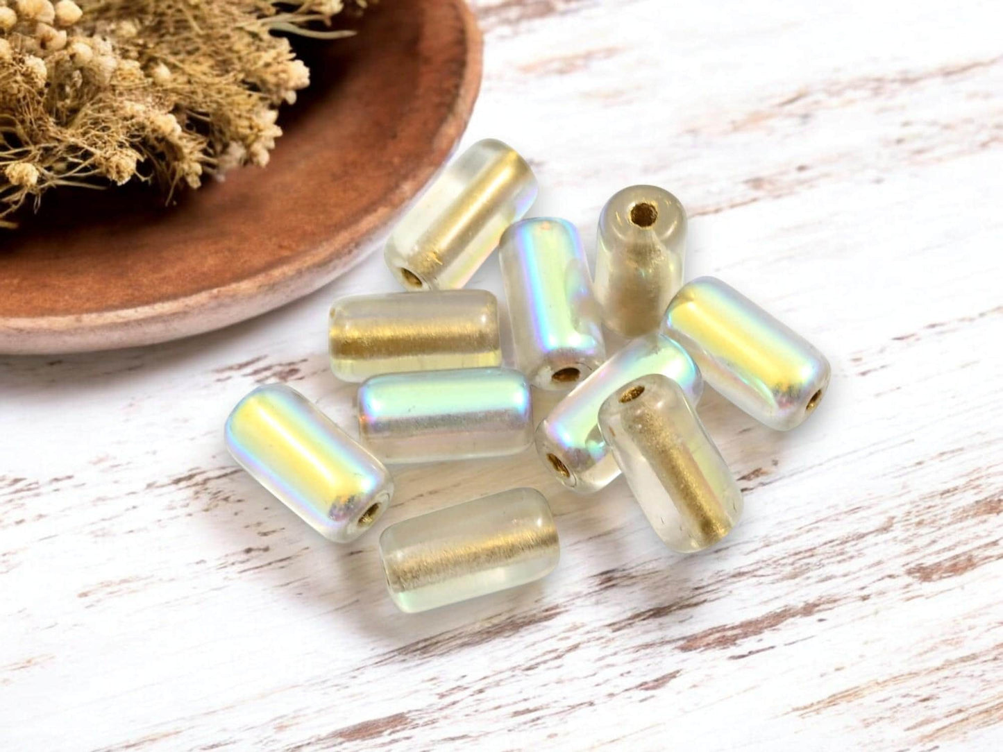 Czech Glass Beads - Tube Beads - Large Hole Beads - 14x7mm - 10pcs (4017)