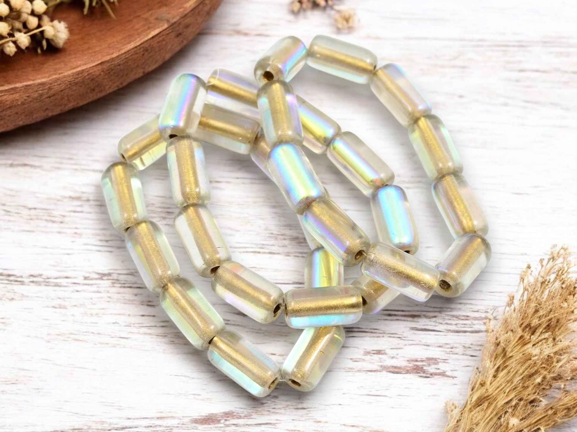 Czech Glass Beads - Tube Beads - Large Hole Beads - 14x7mm - 10pcs (4017)