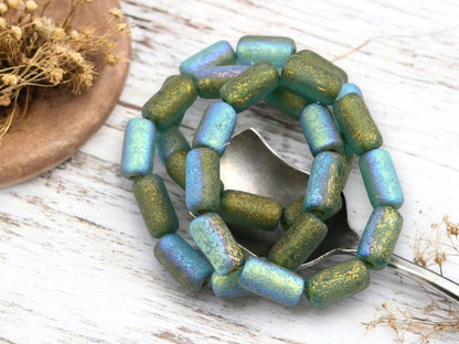 Czech Glass Beads - Picasso Beads - Tube Beads - Cylinder Beads - Large Hole Beads - 14x7mm - 10pcs (4242)