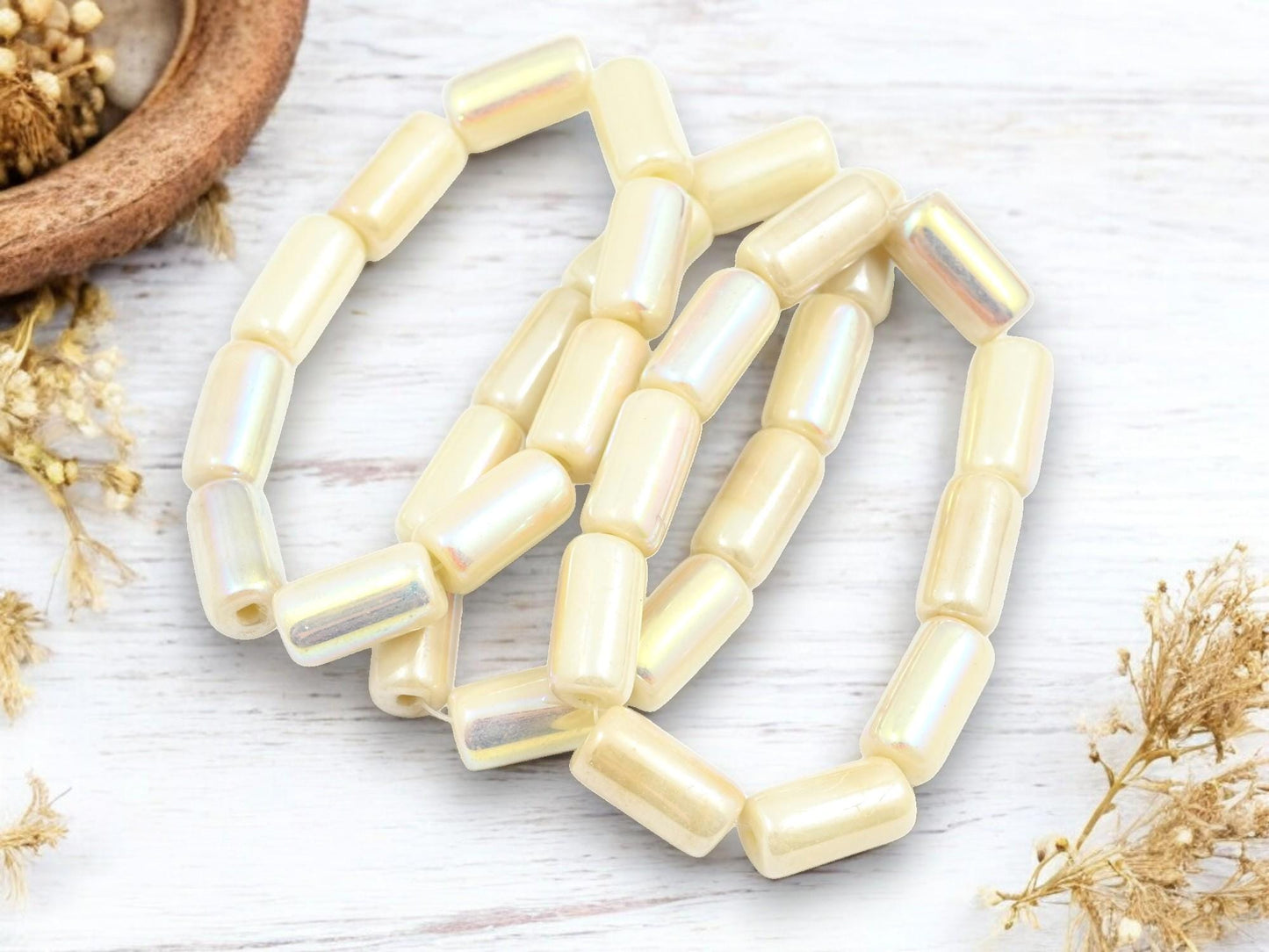 Czech Glass Beads - Tube Beads - Large Hole Beads - 14x7mm - 10pcs (4991)