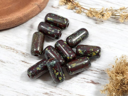 Picasso Beads - Tube Beads - Czech Glass Beads - Cylinder Beads - Large Hole Beads - 14x7mm - 10pcs (3603)