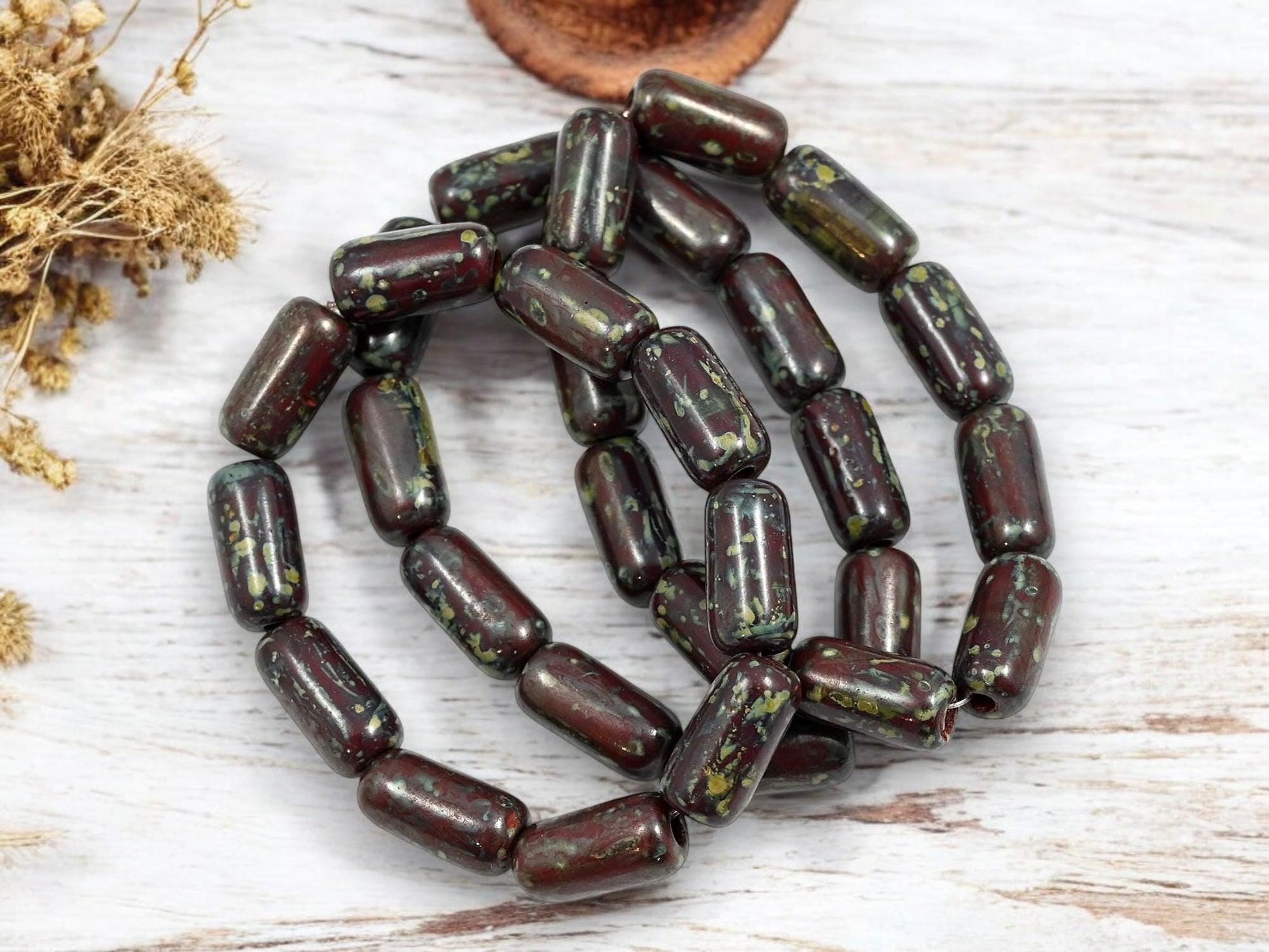 Picasso Beads - Tube Beads - Czech Glass Beads - Cylinder Beads - Large Hole Beads - 14x7mm - 10pcs (3603)