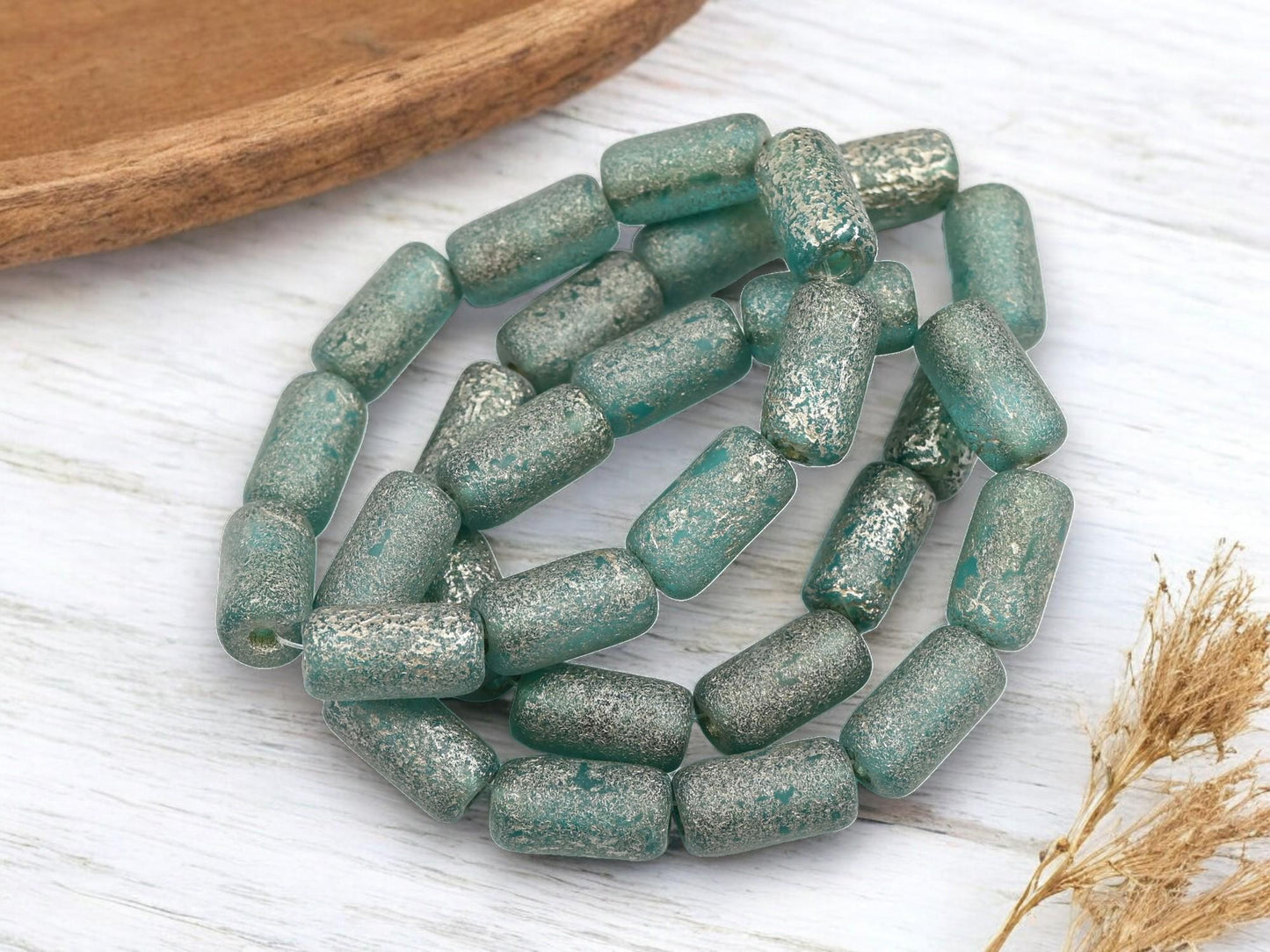 Czech Glass Beads - Picasso Beads - Tube Beads - Cylinder Beads - Large Hole Beads - 14x7mm - 10pcs (1362)