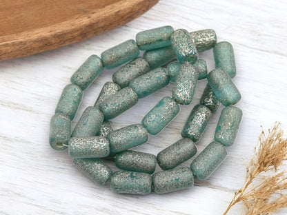 Czech Glass Beads - Picasso Beads - Tube Beads - Cylinder Beads - Large Hole Beads - 14x7mm - 10pcs (1362)