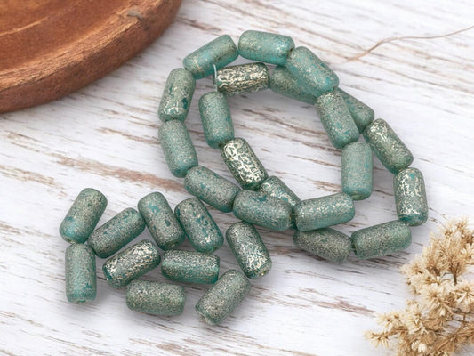 Czech Glass Beads - Picasso Beads - Tube Beads - Cylinder Beads - Large Hole Beads - 14x7mm - 10pcs (1362)