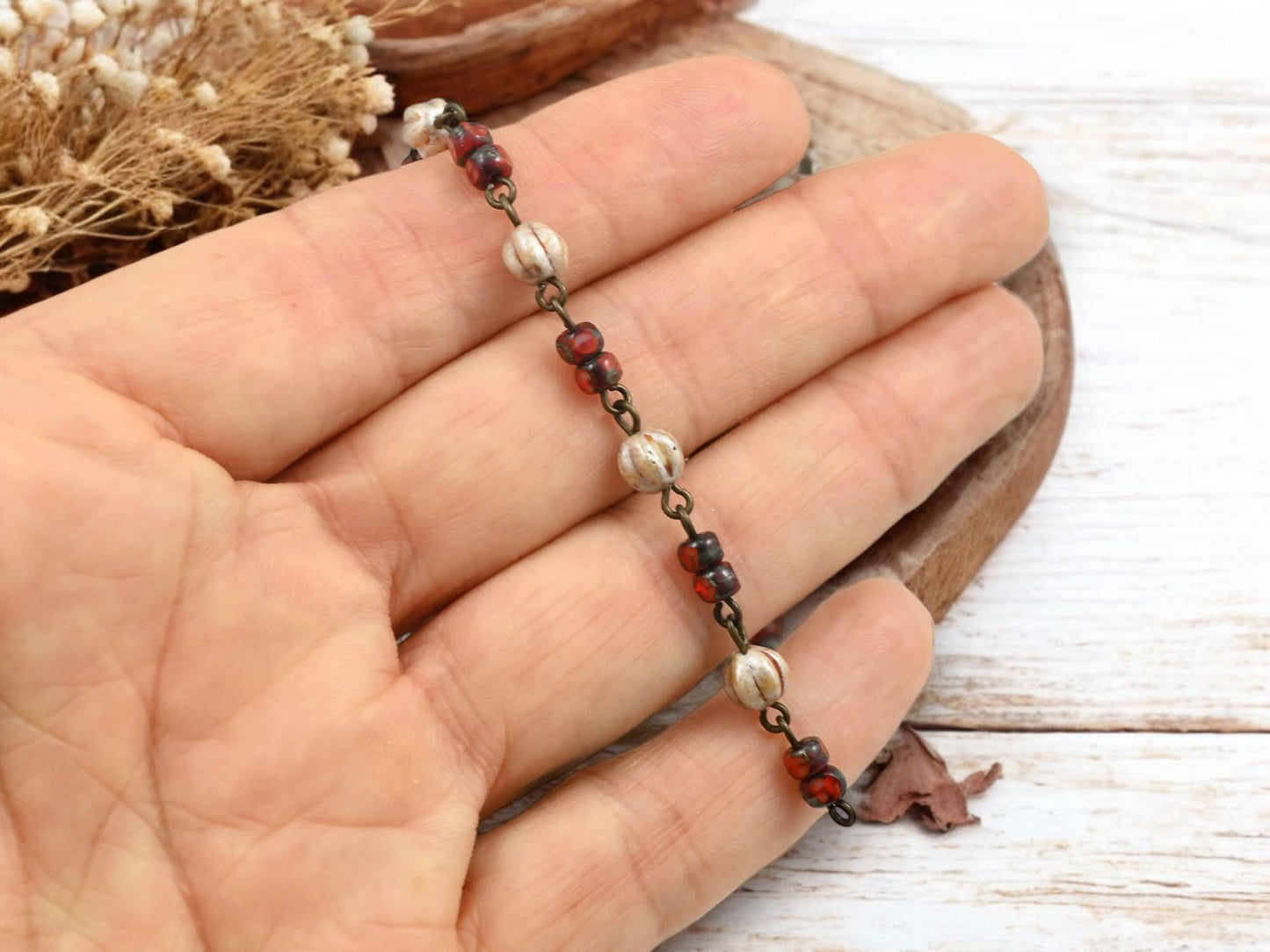 Czech Glass Beads - Rosary Chain - Beaded Chain - Picasso Beads - Czech Glass Chain - Sold by the foot - (CH6)