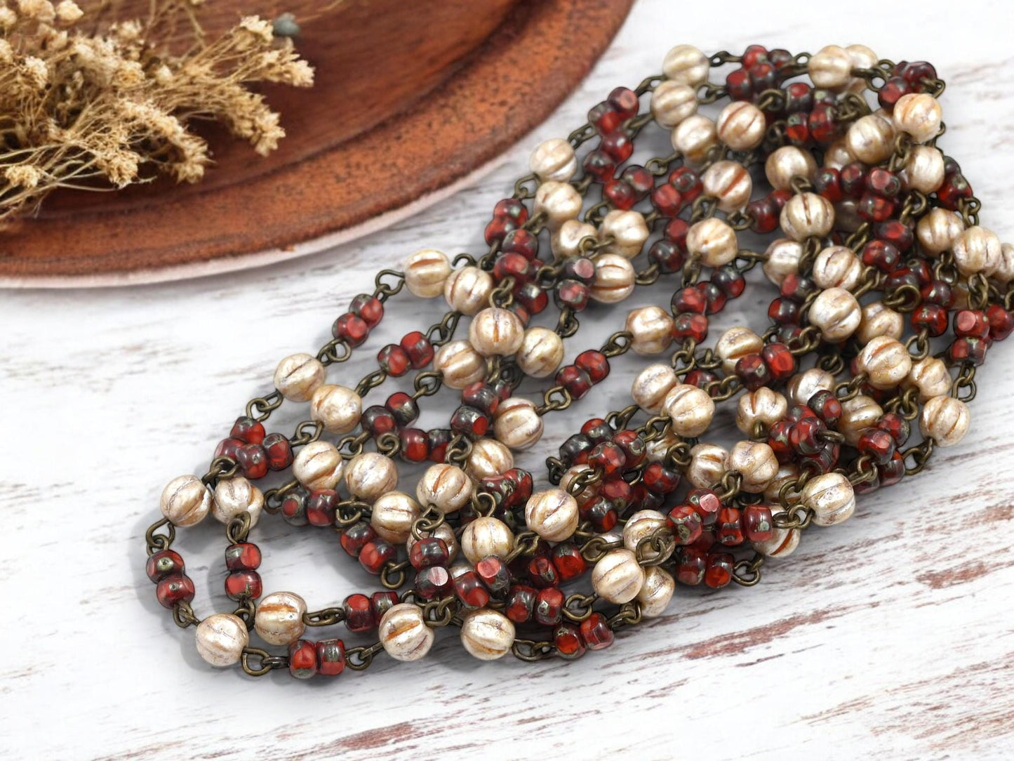 Czech Glass Beads - Rosary Chain - Beaded Chain - Picasso Beads - Czech Glass Chain - Sold by the foot - (CH6)