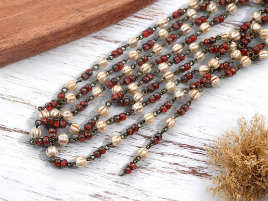 Czech Glass Beads - Rosary Chain - Beaded Chain - Picasso Beads - Czech Glass Chain - Sold by the foot - (CH6)