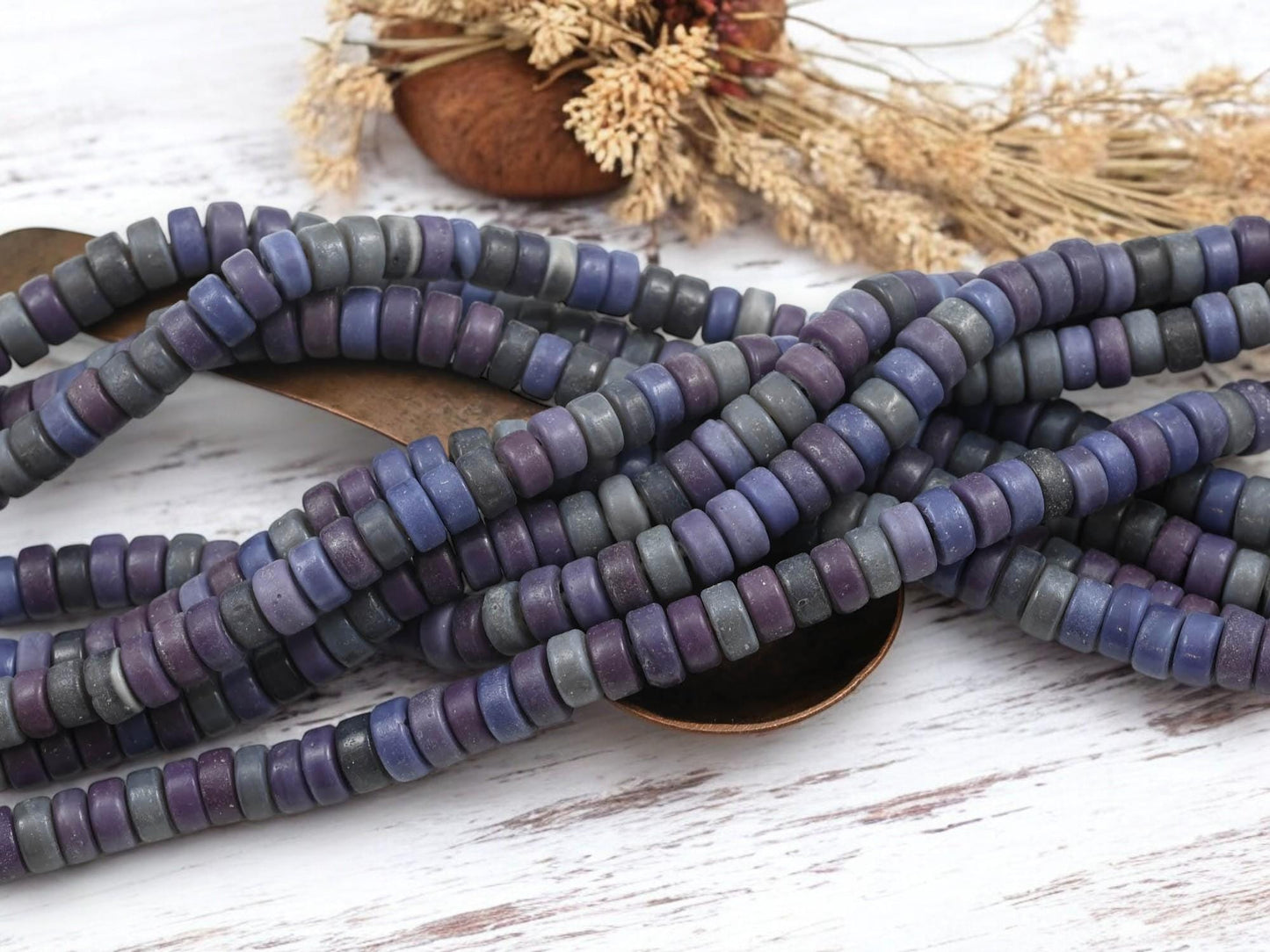 Recycled Glass Beads - Heishi Beads - Eco-Friendly Beads - Indonesian Beads - 8x4mm - 20" Strand - (B690)
