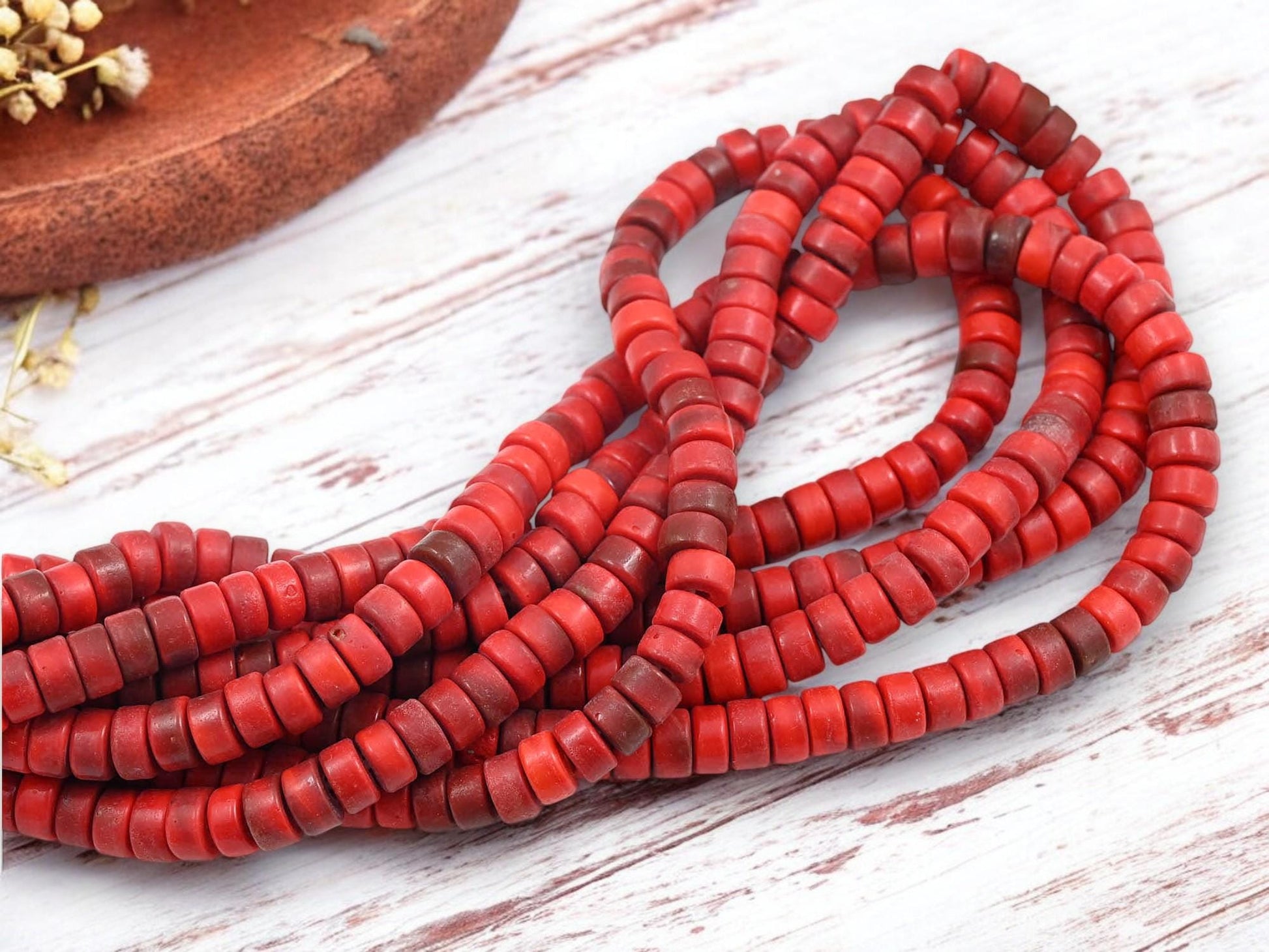 Recycled Glass Beads - Heishi Beads - Eco-Friendly Beads - Indonesian Beads - 8x4mm - 20" Strand - (4901)