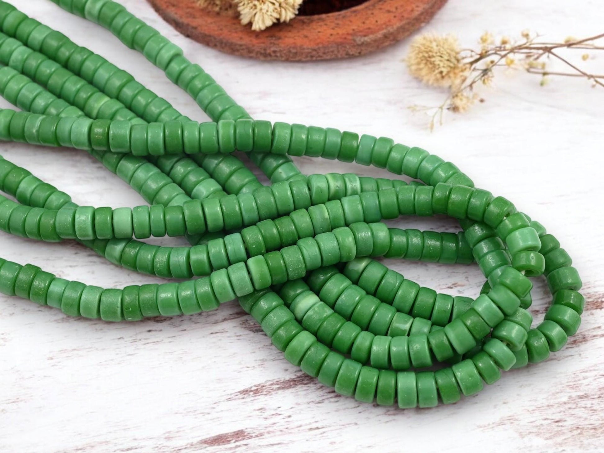 Heishi Beads - Eco-Friendly Beads - Indonesian Beads - Recycled Glass Beads - 8x4mm - 20" Strand - (5156)