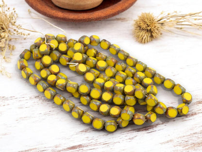 Czech Glass Beads - Picasso Beads - 3 Cut Round Beads - Old Stock Beads - Choose Your Size