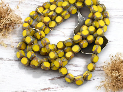 Czech Glass Beads - Picasso Beads - 3 Cut Round Beads - Old Stock Beads - Choose Your Size