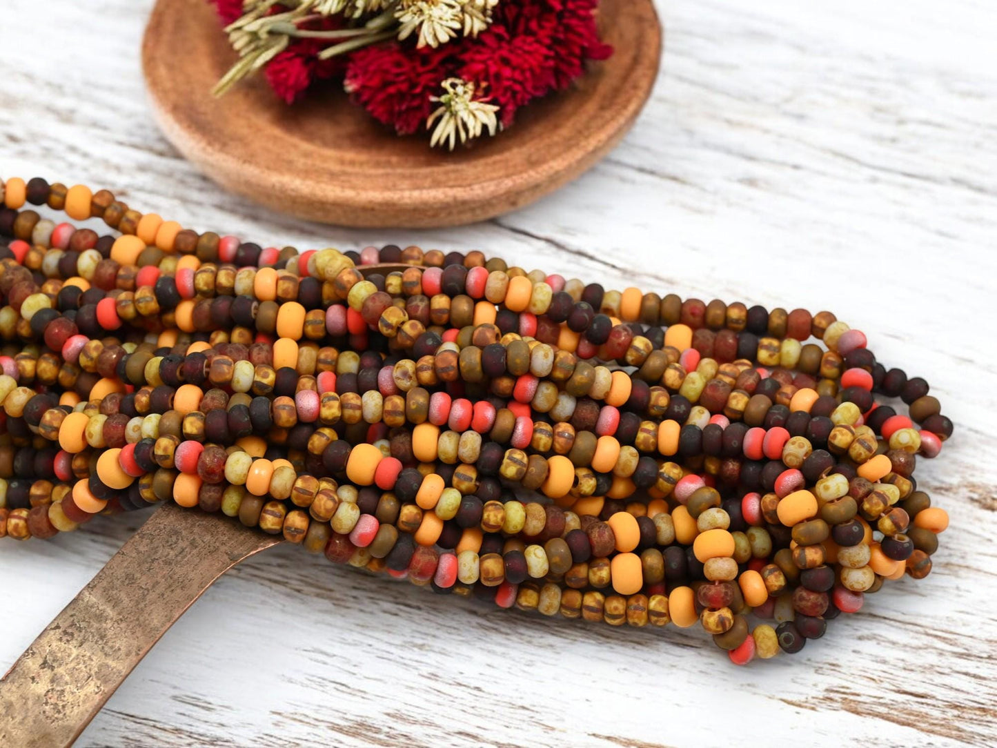 Picasso Seed Beads - Aged Picasso Beads - Czech Glass Beads - Size 5 Seed Beads - 5/0 - 20" Strand - (5909)