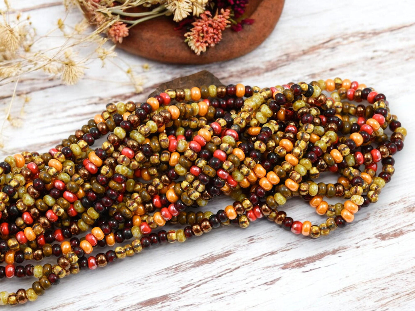 Picasso Seed Beads - Aged Picasso Beads - Czech Glass Beads - Size 5 Seed Beads - 5/0 - 20" Strand - (B591)