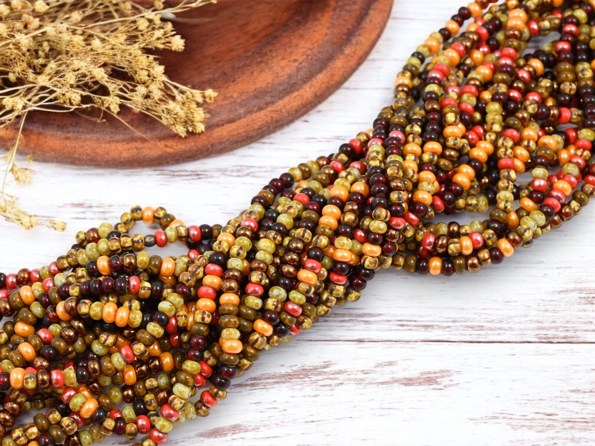 Picasso Seed Beads - Aged Picasso Beads - Czech Glass Beads - Size 5 Seed Beads - 5/0 - 20" Strand - (B591)