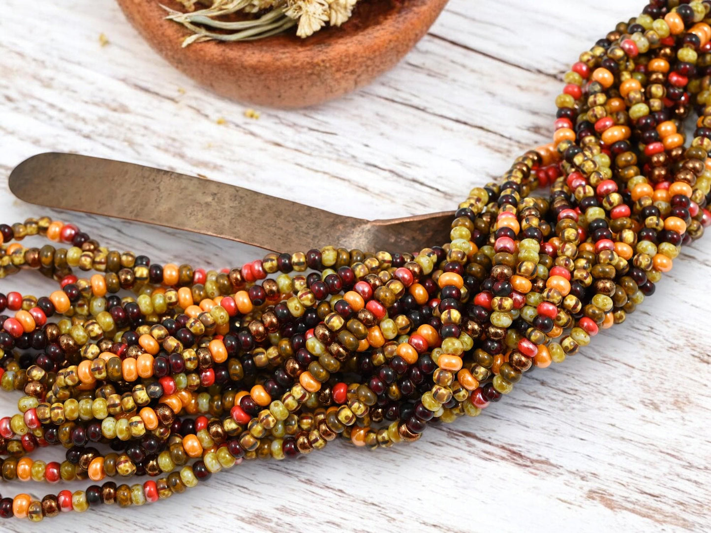 Picasso Seed Beads - Aged Picasso Beads - Czech Glass Beads - Size 5 Seed Beads - 5/0 - 20" Strand - (B591)