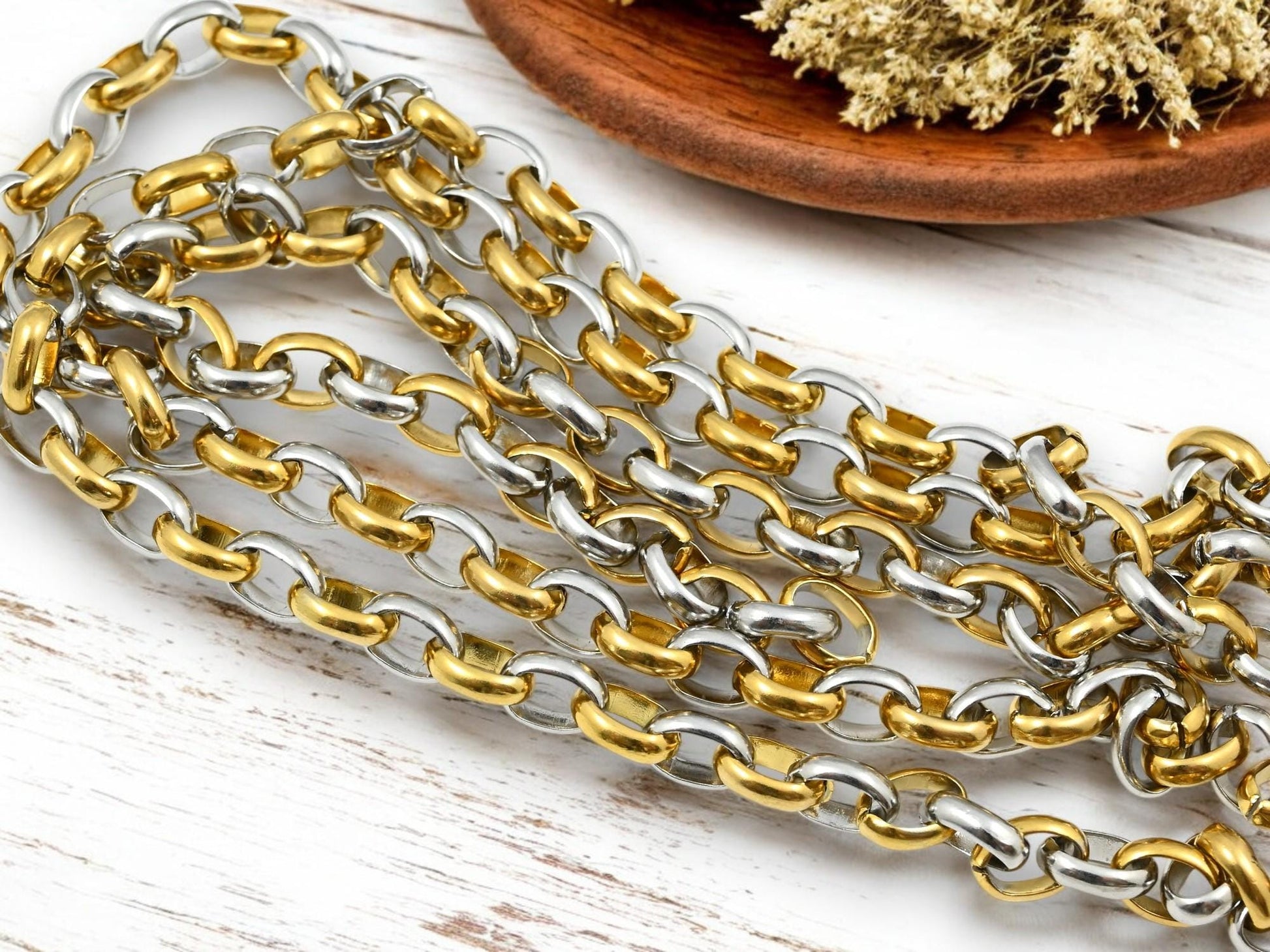 Rolo Chain - Gold Chain - Stainless Steel Chain - Mixed Metal Chain - Sold by the foot - (CH-S10)