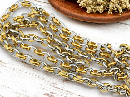 Rolo Chain - Gold Chain - Stainless Steel Chain - Mixed Metal Chain - Sold by the foot - (CH-S10)