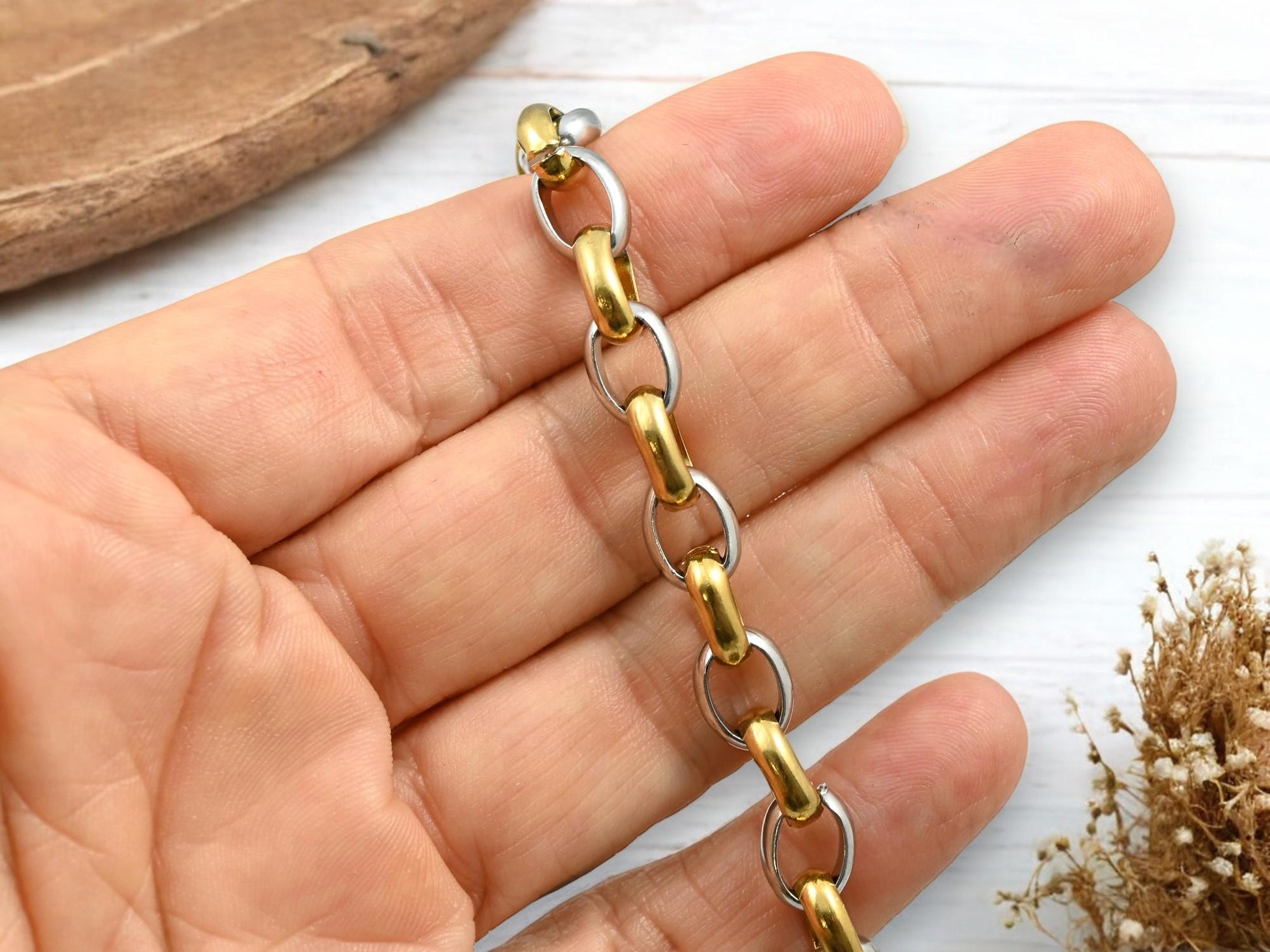 Rolo Chain - Gold Chain - Stainless Steel Chain - Mixed Metal Chain - Sold by the foot - (CH-S10)