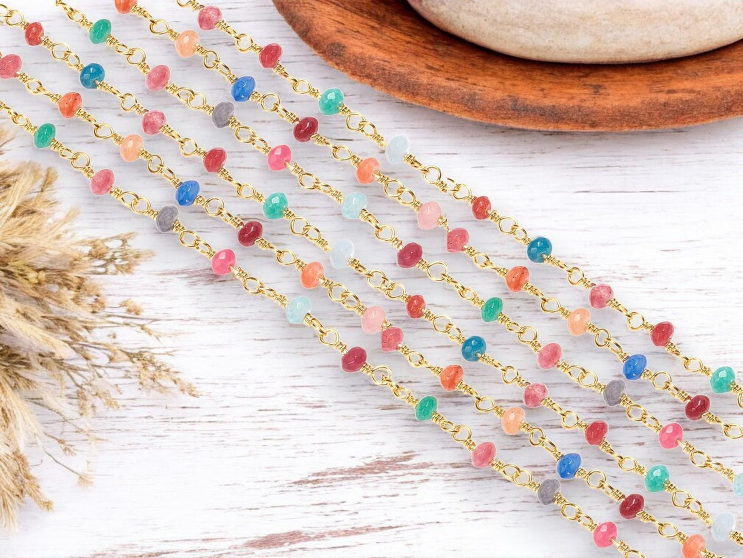 Czech Glass Beads - Rosary Chain - Beaded Chain - Gemstone Chain - Sold by the foot - (CH20)