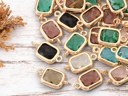 Connector Charms - Glass Connector Beads - Bezel Connectors - Gold Connectors - 10pc - 15x8mm - (3167)