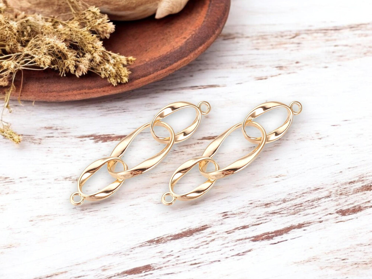 Gold Connector - Bracelet Connector - Gold Links - Metal Findings - Jewelry Findings - 2pc - 29x6mm - (B814)