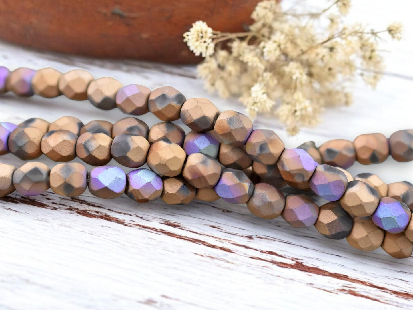 Glittery Matte Bronze Fire Polished Round Beads