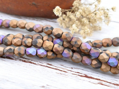 Glittery Matte Bronze Fire Polished Round Beads