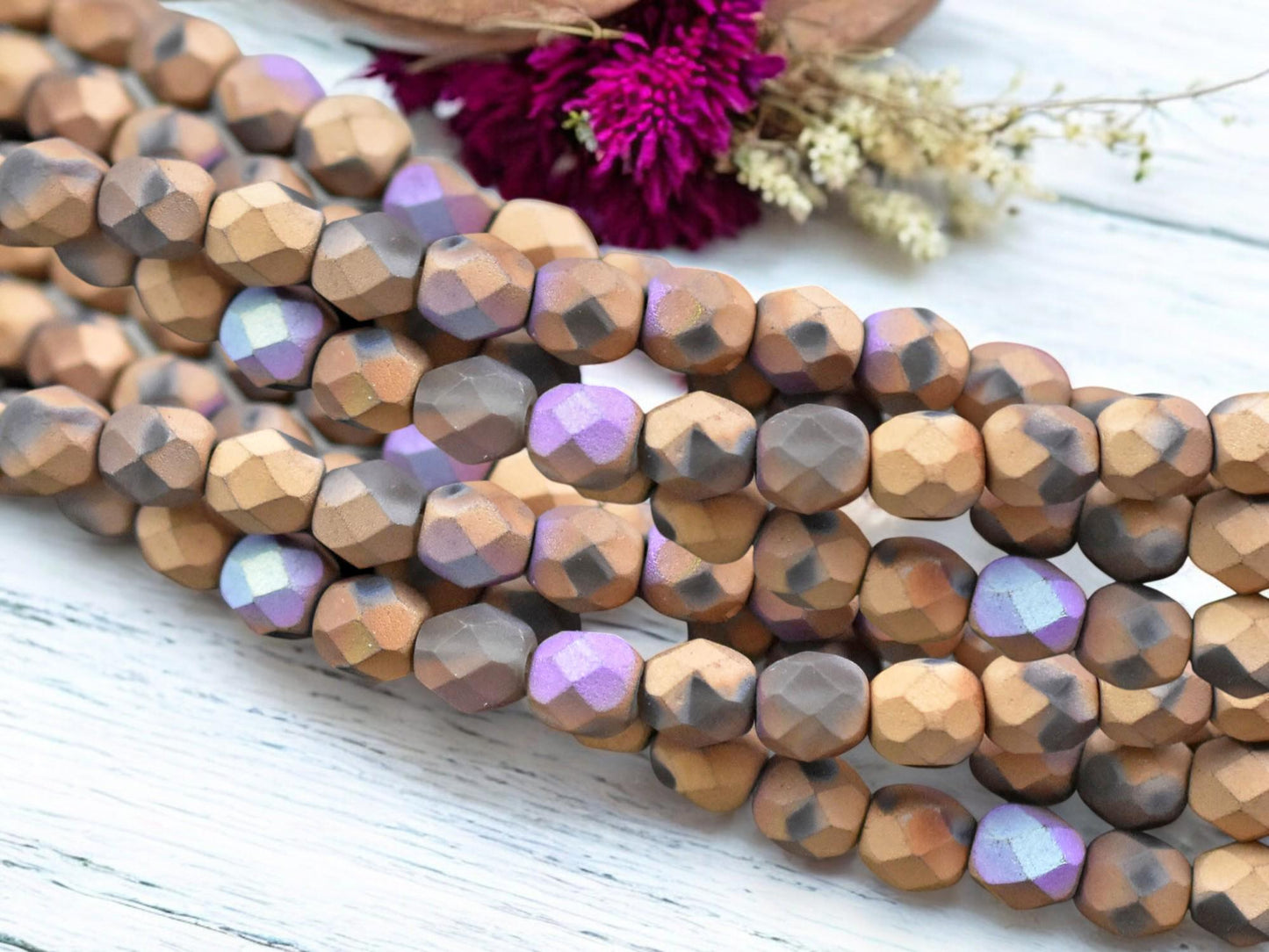 Glittery Matte Bronze Fire Polished Round Beads
