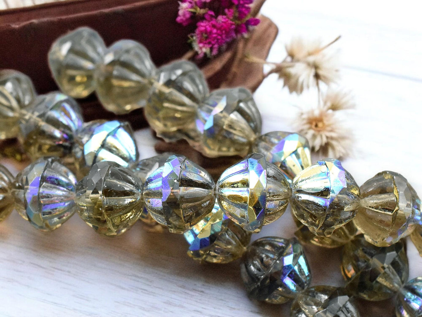 *10* 12x14mm Black Diamond AB Globe Saturn Beads