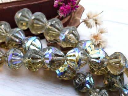 *10* 12x14mm Black Diamond AB Globe Saturn Beads