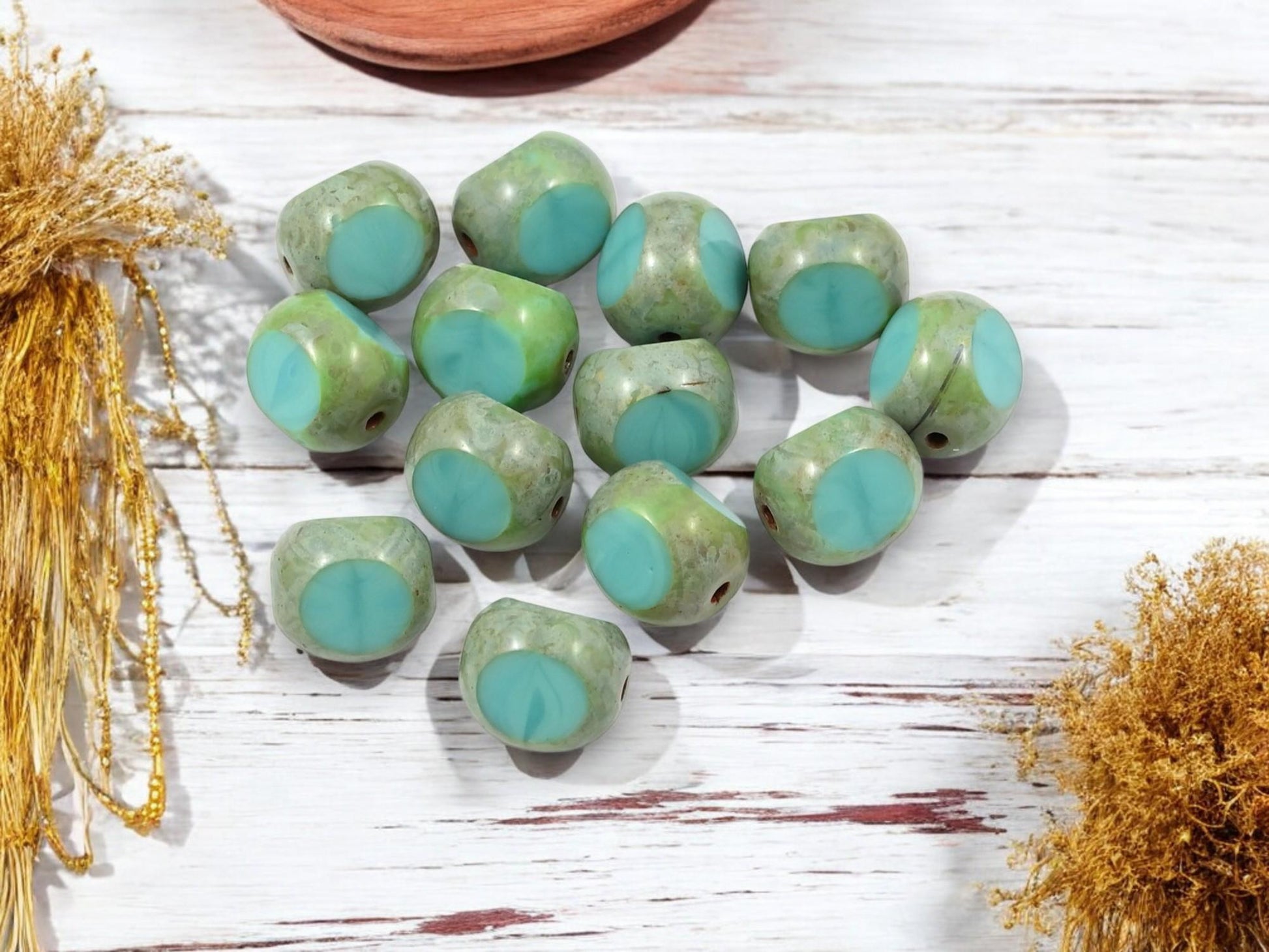 Czech Glass Beads - Picasso Beads - 3 Cut Round Beads - Old Stock Beads - Choose Your Size