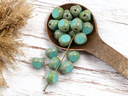 Czech Glass Beads - Picasso Beads - 3 Cut Round Beads - Old Stock Beads - Choose Your Size