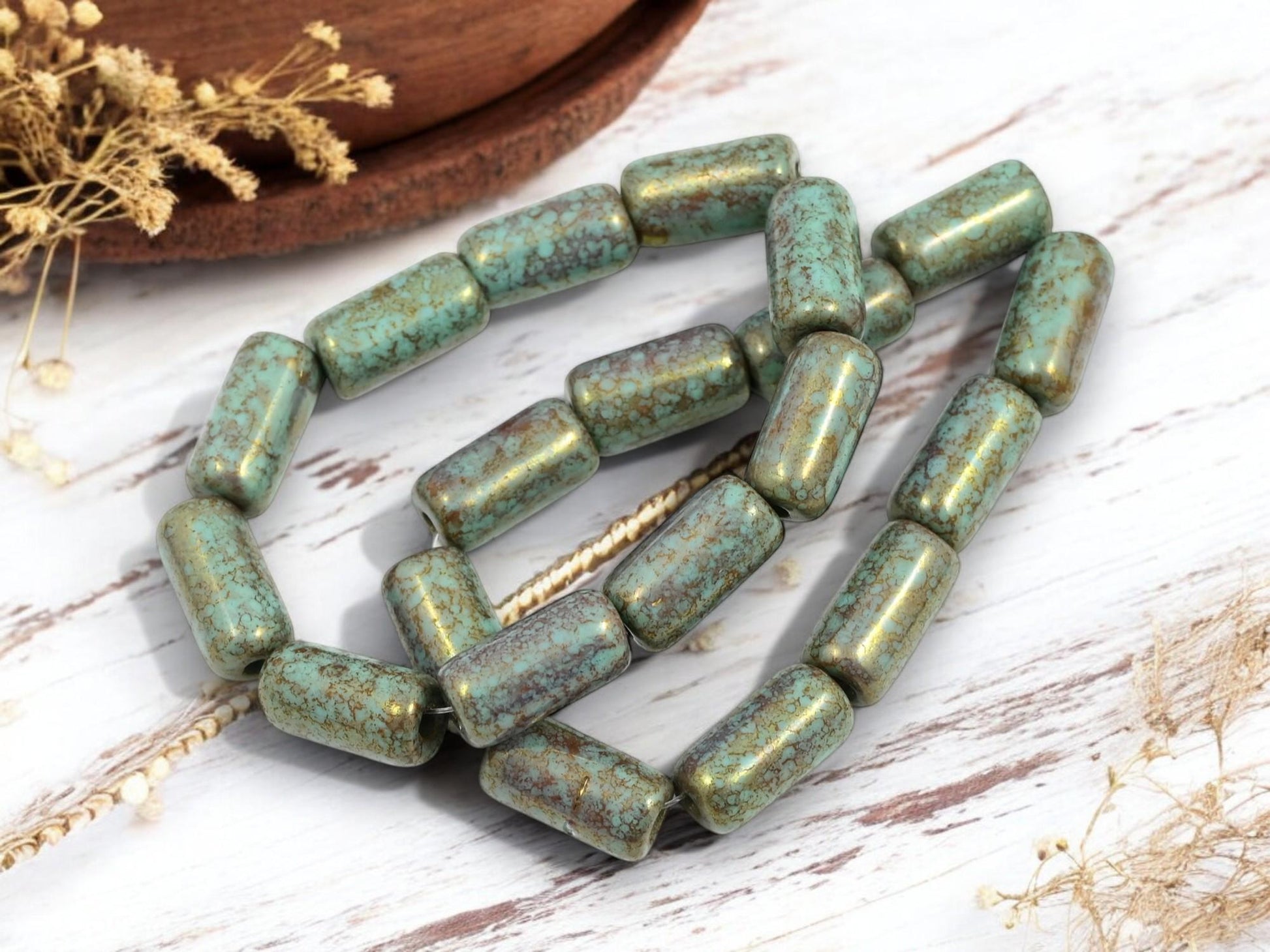 Czech Glass Beads - Picasso Beads - Tube Beads - Cylinder Beads - Large Hole Beads - Choose Your Size