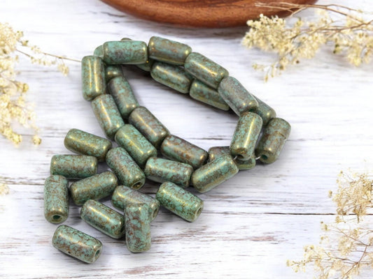 Czech Glass Beads - Picasso Beads - Tube Beads - Cylinder Beads - Large Hole Beads - Choose Your Size