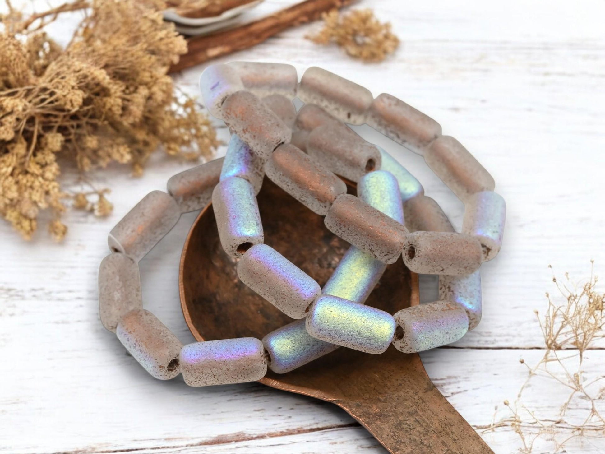 Czech Glass Beads - Picasso Beads - Tube Beads - Cylinder Beads - Choose Your Size