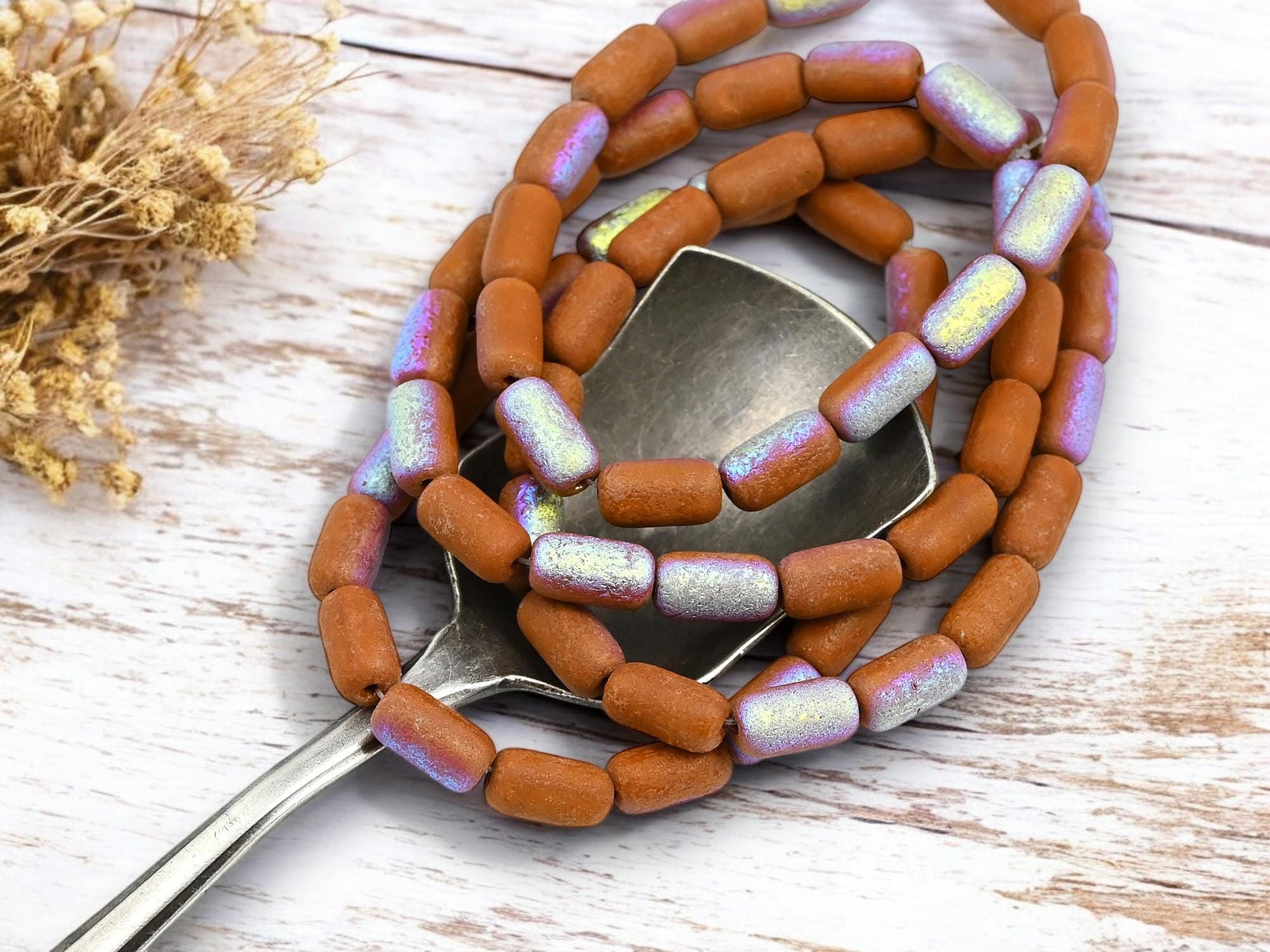 Tube Beads - Czech Glass Beads - Etched Beads - Picasso Beads - 9x5mm - 16pcs - (1266)