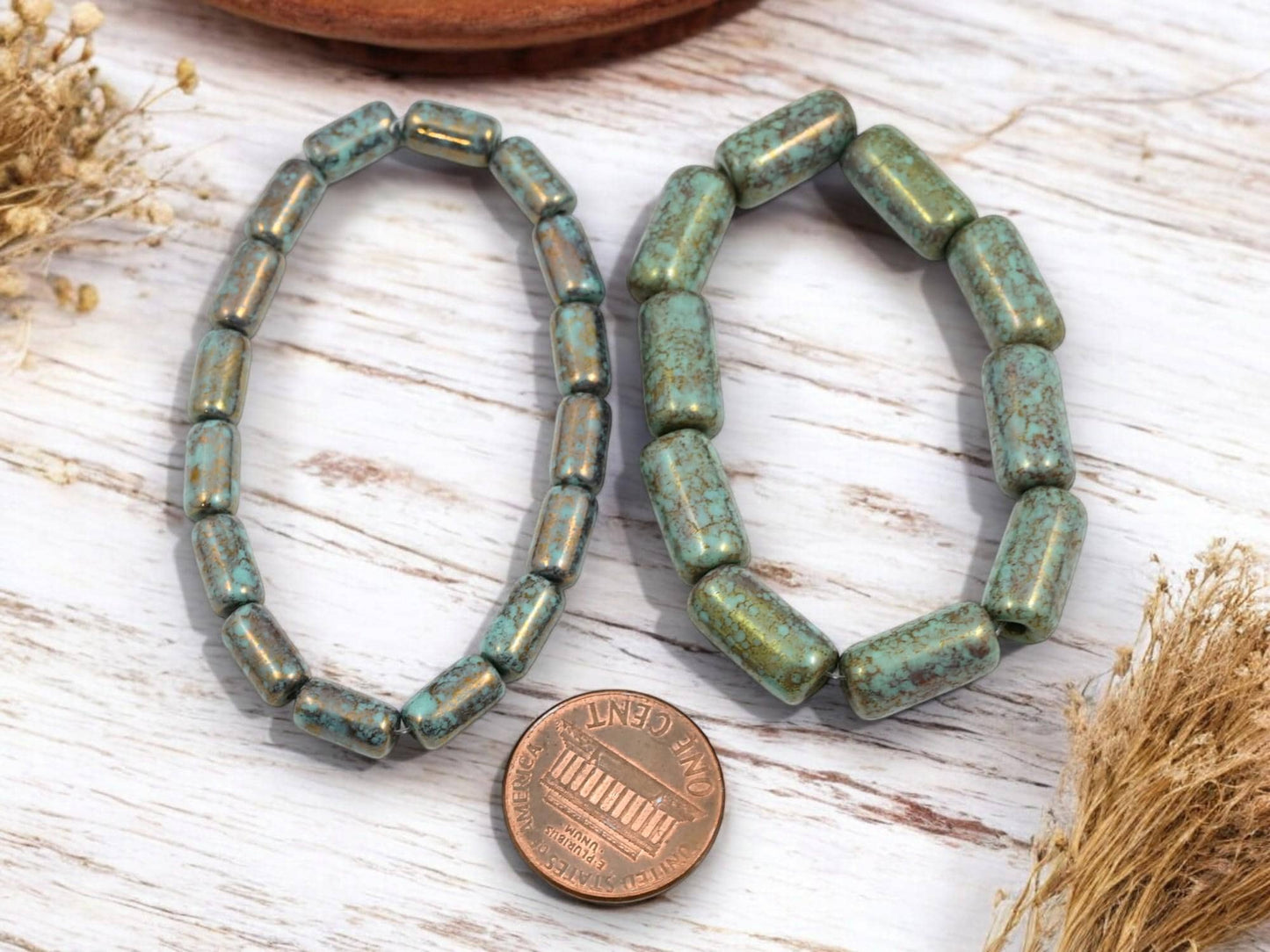 Czech Glass Beads - Picasso Beads - Tube Beads - Cylinder Beads - Large Hole Beads - Choose Your Size