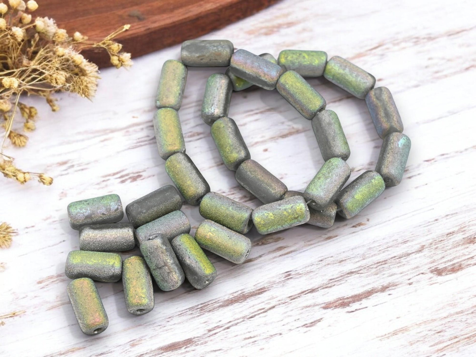 *10* 14x7mm Etched Gray Crystal AB Large Hole Tube Beads